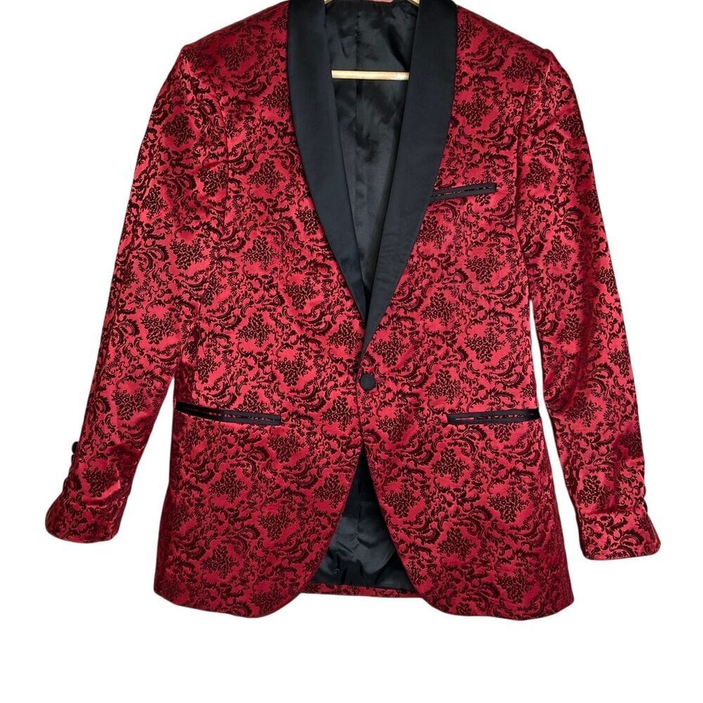 VERCINI Men's Velvet Floral Tuxedo Jacket Blazer Size 46